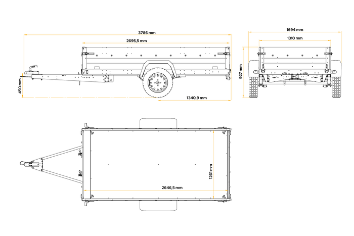 Autotransportanhänger auf Federn 264×125 UNITRAILER FORCE 264/R KIPP mit Gitterwänden, H-800 Rahmen und grauer Plane-Neu